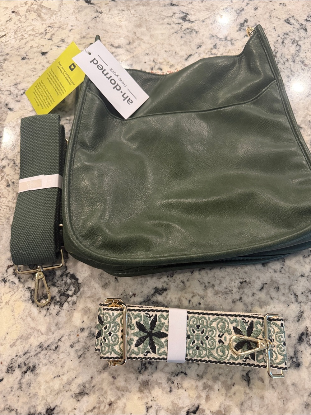 ah-dorned Olive Green Leather Shoulder Bag with Removable Straps